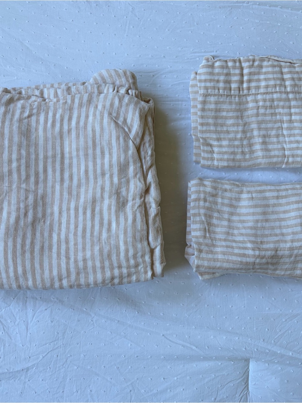 Quince European 100% Linen 3 Piece Sheet Set Latte White Stripe Queen